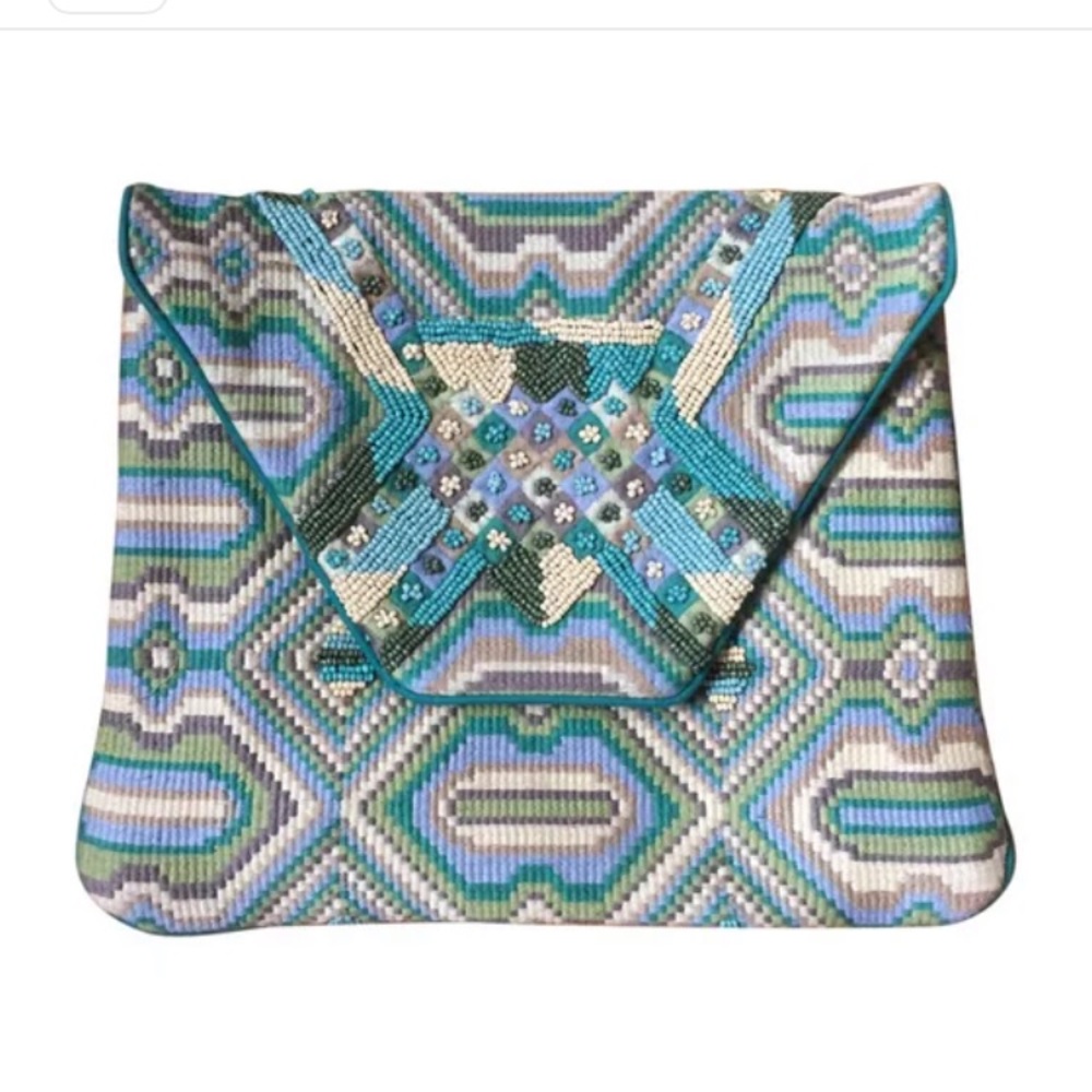 Beautiful blue Antik Batik boho beaded clutch